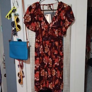 Old Navy Burgundy Floral Midi Dress